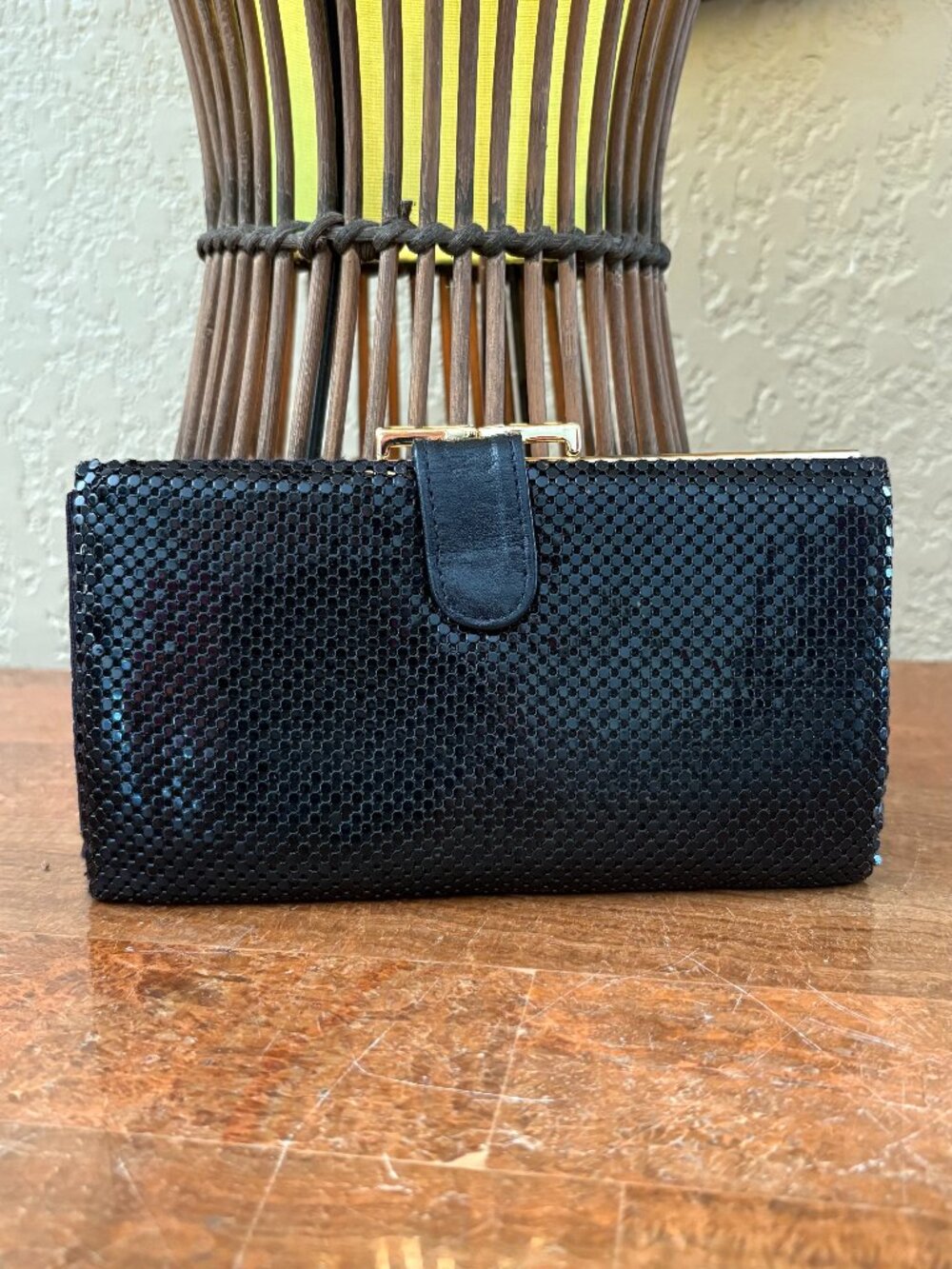 Whiting & Davis Black Metal Mesh Clutch Envelope Wallet Gothic Evening Purse